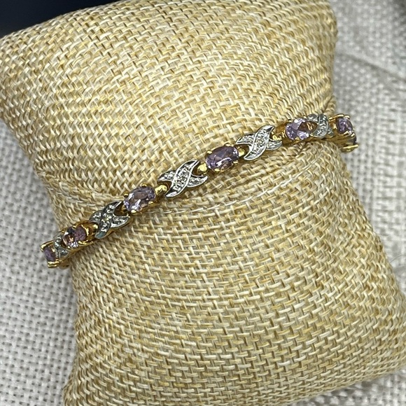 Vintage Gold Over Sterling Silver Bracelet – Amethyst & CZ Accents – 7.25” - Picture 9 of 17